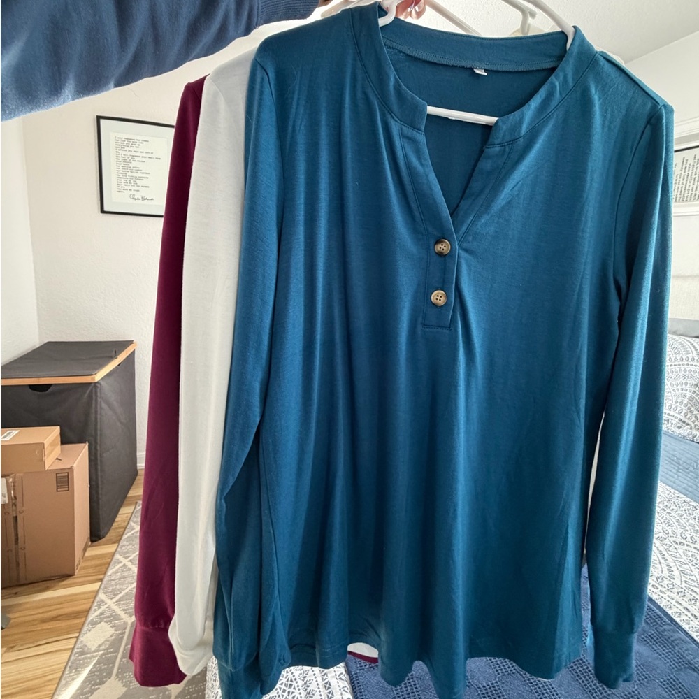 3-Pack Long Sleeve Shirts Henley Tops